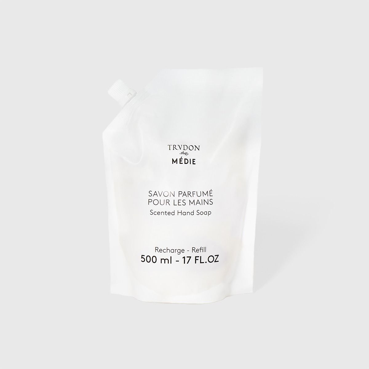 Trudon Médie soap refill 500ml/17 fluid ounces in a plastic pouch 